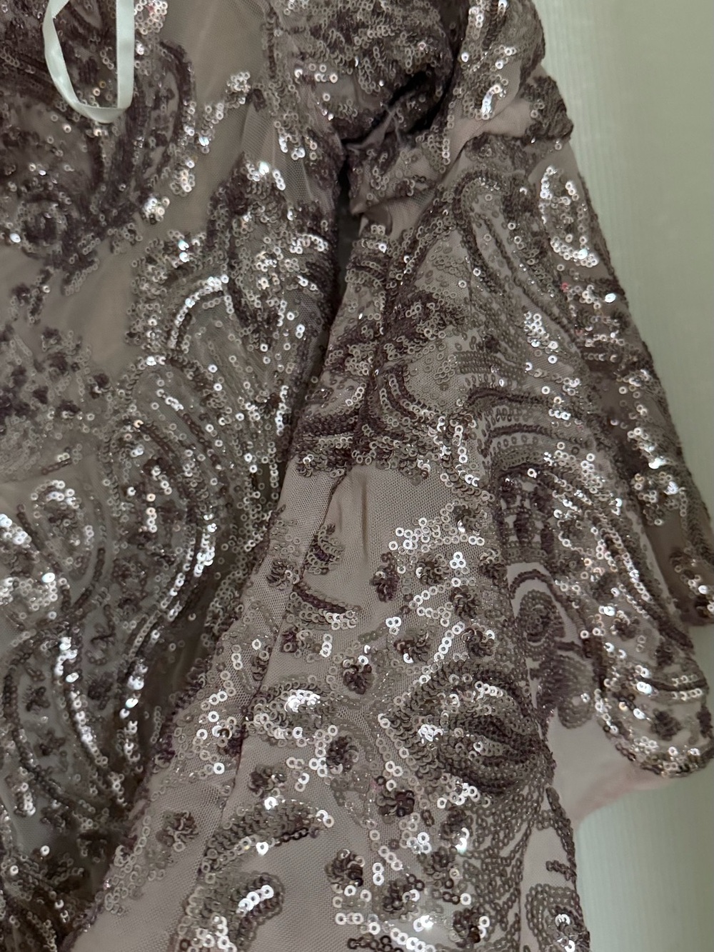 Embellished Blush Sequin Long Sleeve Dress - Picture 3 of 6